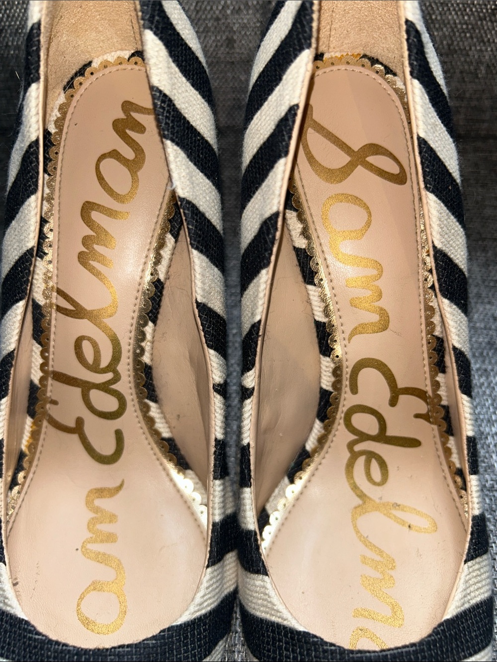 Sam Edelman Black and Cream Striped Pointed Pumps - Picture 5 of 9